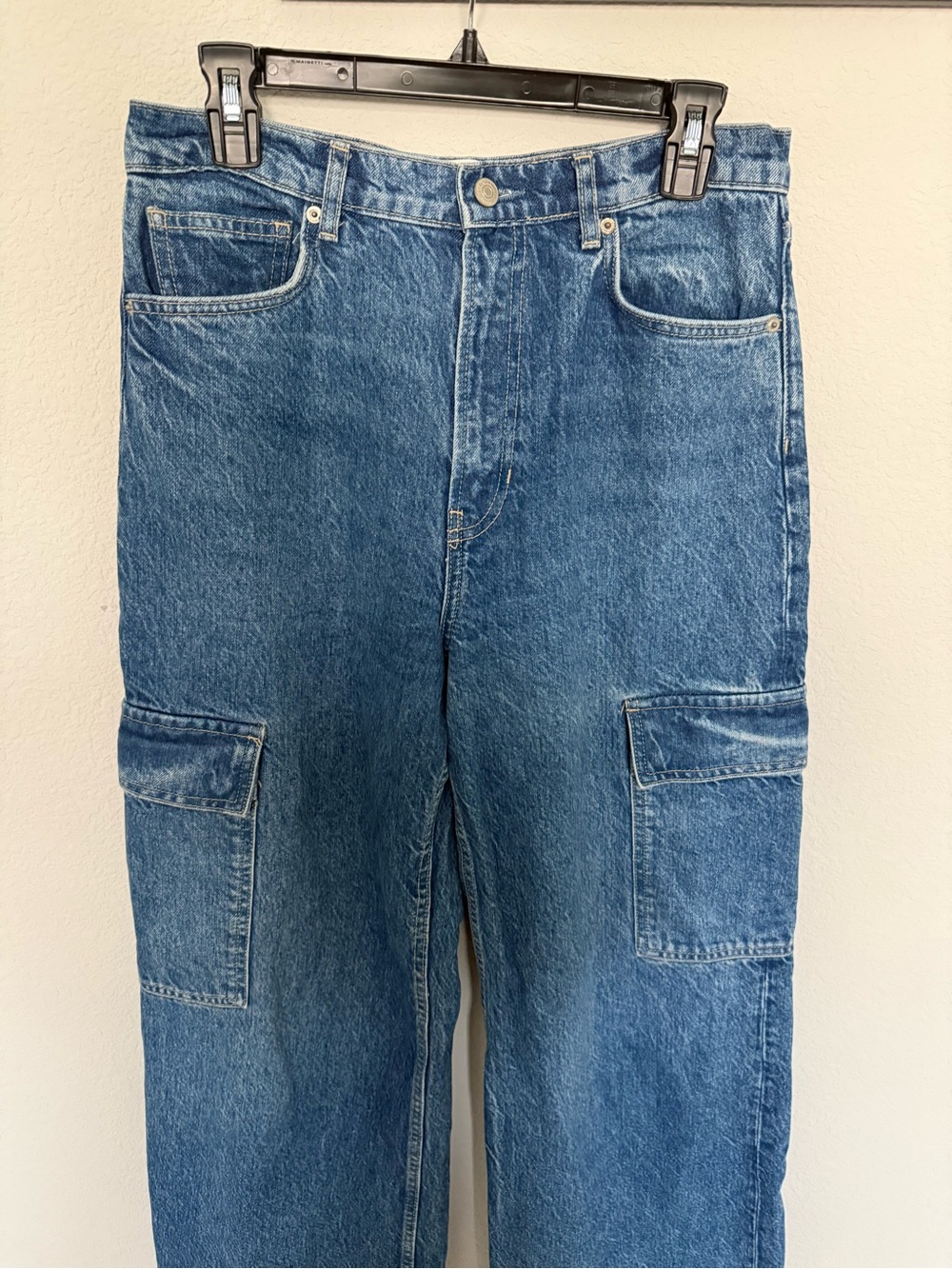 Reformation Cary Cargo High Rise Slouchy Wide Leg Jeans Size 29 Medium Wash - Picture 4 of 10